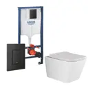Комплект 3 в 1 инсталляция Grohe Rapid SL с подвесным унитазом Ceramica Nova Metric Rimless CN3007 кнопка черная 436946