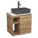 Тумба Bauedge Bau Dream Blackwood 60 правая раковина BAU Cerama 48x37 темно-серая матовая смеситель Hotel Dream Black нерж. сталь черный