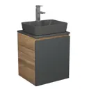 Тумба Bauedge Bau Dream Blackwood 50 графит раковина Cerama 48x37 темно-серая матовая смеситель Hotel Still нерж. сталь