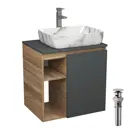 Тумба Bauedge Bau Dream Blackwood 60 правая SD4267. графит. раковина BAU Hotel 51x39. мрамор. смеситель высокий Hotel Still. выпуск клик клак. хром