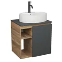 Тумба Bauedge Bau Dream Blackwood 60 правая графит раковина BAU Nimb 51x41 белая смеситель Hotel Dream Black нерж. сталь черный