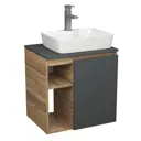 Тумба Bauedge Bau Dream Blackwood 60 правая SD4354, графит, раковина Cerama 48x37 белая, смеситель Hotel Still, нерж. сталь