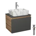 Комплект: тумба Bauedge Bau Dream Blackwood графит 60 1 ящик раковина прямоугольная BAU Cerama 48x37 мрамор смеситель Hotel Dream выпуск клик клак