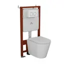 Комплект инсталляции Bauedge Bau Ideal E458103-BK0001-HQ3-E00116, с унитазом безободковым Nimb Hurricane3 клавиша Round, белый/хром