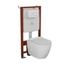Комплект инсталляции Bauedge Bau Ideal E458103-BL0001-E00116, с унитазом безободковым Dream клавиша Round, белый/хром