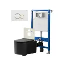 Комплект инсталляция и унитаз POINT Веста PN41701BM PN48438WG цвет кнопки Золотистый цвет чаши черный