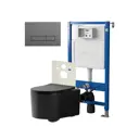 Комплект инсталляция и унитаз POINT Веста PN41701BM PN48442GM цвет кнопки Серый цвет чаши черный