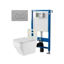 Комплект инсталляция и унитаз POINT Аврора PN41101 PN48509SB цвет кнопки Серый цвет чаши белый