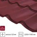Металлочерепица 0.5 мм ГОСТ 2250x1180 мм RAL 3005