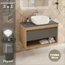 Комплект тумба подвесная Teymi Ritta 85 дуб эврика/графит матовый раковина Solli 41 накладная смеситель Kati высокий цвет хром F11893