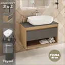 Комплект тумба подвесная Teymi Ritta 85 дуб эврика/графит матовый раковина Solli 60 накладная смеситель Kati высокий цвет хром F11887