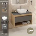 Комплект тумба подвесная Teymi Ritta 85 дуб эврика/графит матовый раковина Solli 40 накладная с полочкой смеситель Helmi Pro цвет хром F12003