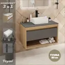 Комплект тумба подвесная Teymi Ritta 85 дуб эврика/графит раковина Helmi Mini 38 накладная смеситель Helmi Pro высокий цвет черный матовый F11878