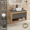 Комплект тумба подвесная Teymi Ritta 85 дуб эврика/графит раковина Helmi Mini 24 накладная смеситель Helmi Pro высокий цвет черный матовый F11872