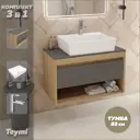Комплект тумба подвесная Teymi Ritta 85 дуб эврика/графит матовый раковина Aina 56 накладная с полочкой смеситель Helmi Pro цвет хром F11989
