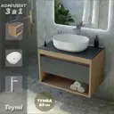Комплект Teymi 3 в 1: Тумба Ritta 65 дуб эврика/графит матовый + раковина Solli 48 накладная + смеситель Helmi Pro высокий хром F09212