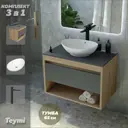 Комплект Teymi 3 в 1: Тумба Ritta 65 дуб эврика/графит матовый + раковина Lori 60 накладная + смеситель Kati высокий черный матовый F08979