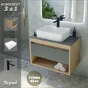 Комплект Teymi 3 в 1: Тумба Ritta 65 дуб эврика/графит матовый + раковина Helmi S 48 накладная с полочкой + смеситель Ellie черный матовый F09107