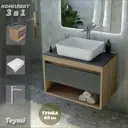 Комплект Teymi 3 в 1: Тумба Ritta 65 дуб эврика/графит матовый + раковина Helmi 50 накладная + смеситель Kati высокий хром F08966