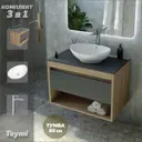 Комплект Teymi 3 в 1: Тумба Ritta 65 дуб эврика/графит матовый + раковина Lori 60 накладная + смеситель Kati высокий хром F08978