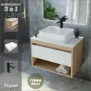 Комплект Teymi 3 в 1: Тумба Ritta 65 дуб эврика/белый матовый + раковина Helmi S 48 накладная с полочкой + смеситель Ellie черный матовый F03941