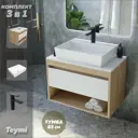Комплект Teymi 3 в 1: Тумба Ritta 65 дуб эврика/белый матовый + раковина Aina 56 накладная с полочкой + смеситель Ellie черный матовый F03949