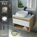 Комплект Teymi 3 в 1: Тумба Ritta 65 дуб эврика/белый матовый + раковина Solli 41 накладная + смеситель Helmi Pro высокий черный матовый F03847