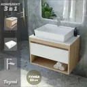 Комплект Teymi 3 в 1: Тумба Ritta 65 дуб эврика/белый матовый + раковина Aina 56 накладная с полочкой + смеситель Helmi Pro хром F03946