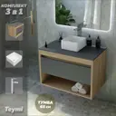 Комплект Teymi 3 в 1: Тумба Ritta 65 дуб эврика/графит матовый + раковина Helmi Mini 24 накладная + смеситель Helmi Pro высокий хром F03992