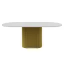 Кухонный стол овальный Genglass Trubis wood 200x900 см золотым подстольем ЛДСП цвет белый