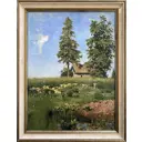 Репродукция картины И.И. Левитана "Избушка на лугу" 43x34 см