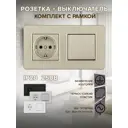 Розетка с выключателем встраиваемые с рамкой Arte milano SET16-2-40-1-30-1.shampan с заземлением 1 клавиша цвет шампань