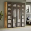 Шкаф распашной Трия 252737 180x217x58 см яблоня беллуно/графит/стекло сатин черное ЛДСП