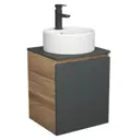 Тумба Bauedge Bau Dream Blackwood 50 графит раковина Element D40 белая смеситель Hotel Black черный