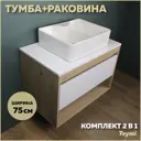 Комплект тумба под раковину Teymi Ritta 75 дуб эврика/белый матовый и раковина Helmi S 48 с полочкой F03395