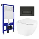 Комплект 3 в 1 инсталляция Enio Tecnico 52 + Унитаз подвесной BelBagno Uno + кнопка черная матовая