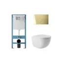 Комплект Aqueduto: инсталляция Tecnica Novo унитаз Ovo 52.5x36 см белый, панель смыва Circulo Novo цвет шлифованное золото