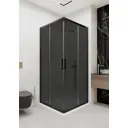 Душевой уголок Март Квадро Black квадратный 100x100 см черный профиль тонированное стекло раздвижной