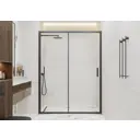 Душевая дверь в нишу Март Квадро 195x150 см черный профиль прозрачное стекло раздвижная