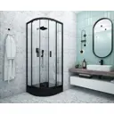 Душевой уголок Метакам 1/4 круга 80x80 см черный профиль прозрачное стекло раздвижной