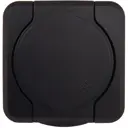 Розетка накладная First с заземлением с крышкой цвет черный