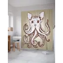 Штора для ванной JoyArty Кот со щупальцами из ткани, 180x200 см с крючками