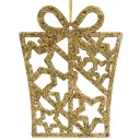 Елочная игрушка «Подарочек» 10 см глиттер золотой