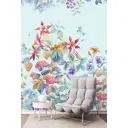 Фотообои флизелиновые Dekor vinil 200x260 см Акварельные цветы на голубом фоне