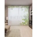 Тюль на шторной ленте для кухни Рамка Из Листьев 155х265 см цвет зеленый