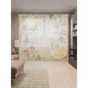 Тюль на шторной ленте для кухни Цветочные Узоры-1 155х265 см цвет светло-бежевый