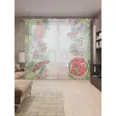 Тюль на шторной ленте для кухни Украшенные Елки 155х265 см цвет зеленый