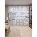 Тюль на шторной ленте для кухни Гитара И Микрофоны 155х265 см цвет серый
