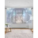 Тюль на шторной ленте для кухни Котик В Космосе 155х180 см цвет синий
