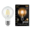 Лампа светодиодная GAUSS Filament 105802106 E27 175-265 В 6 Вт шар большой прозрачная 630 Лм теплый белый свет